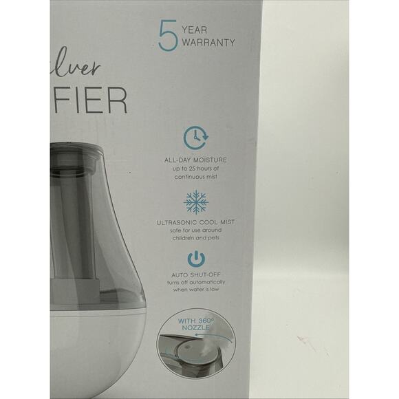 Pure Enrichment Mistaire Silver Cool Mist Humidifier Auto Shut-Off, Night Light - Picture 2 of 7